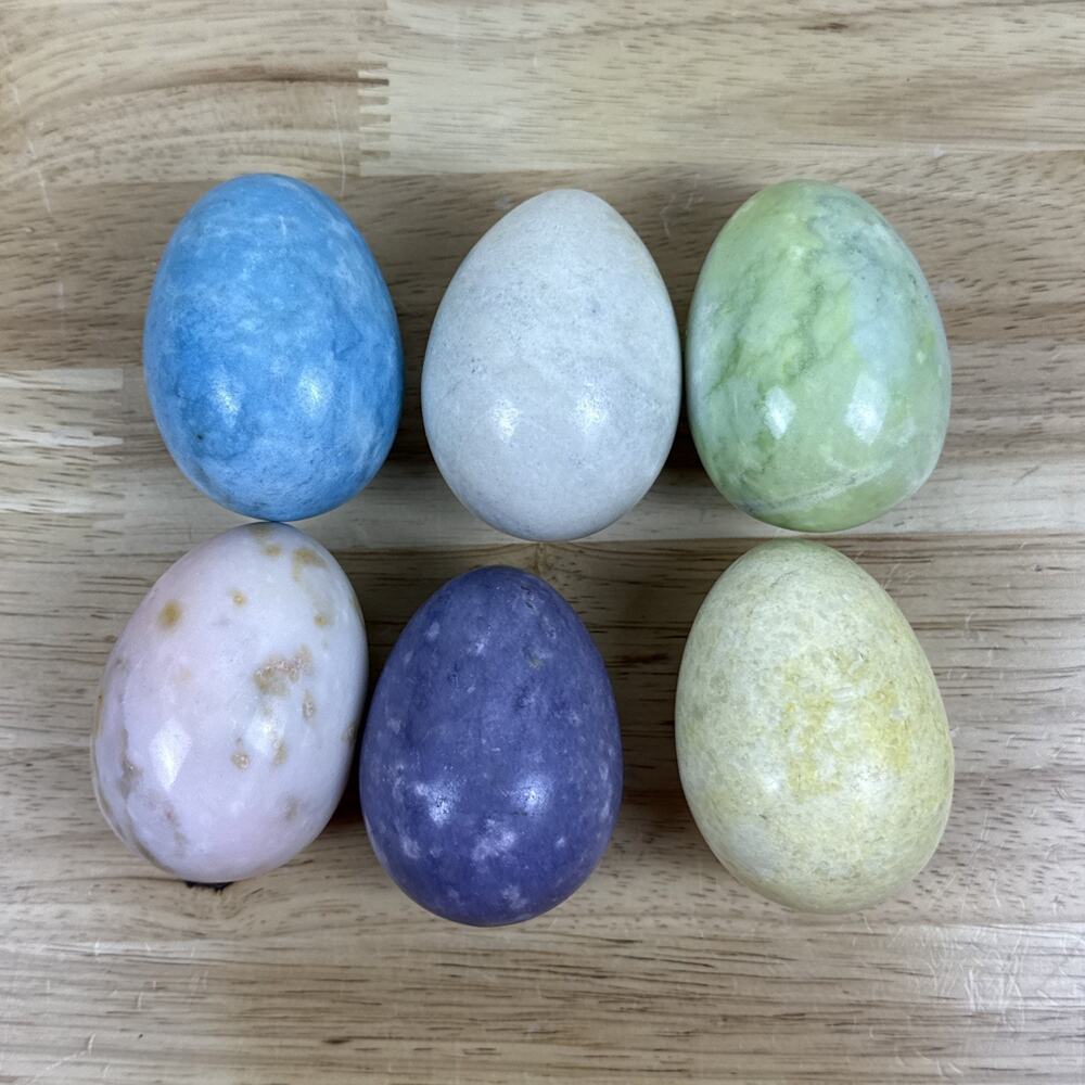 Lot Of 6 Vintage Eggs Mix of Stone Marble Alabaster Multi Colors 3”
